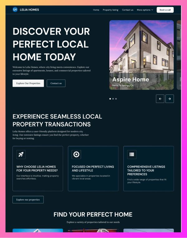Lelia Homes website design by Noble Deshines
